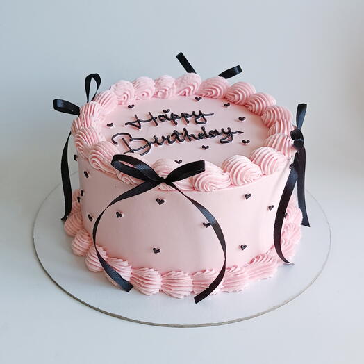 Торт 1 кг ламбет розовый/с бантиками/happy birthday/с днём рождения