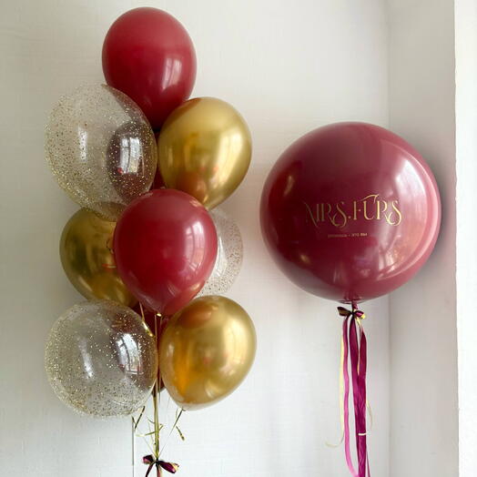 Композиция Burgundy Gold — роскошные шары в бордовом и золотом