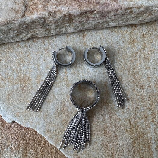 Серги и кольцо, комплект украшений из нержавеющей стали с регулируемым кольцом, подарок для мамы, подарок для девушки