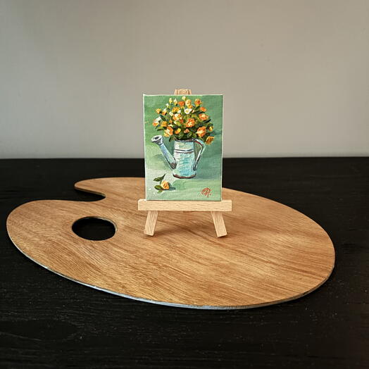 Миниатюра картина маслом букет цветов в лейке