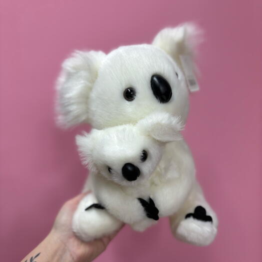 Коала с детенышем белая 30 см