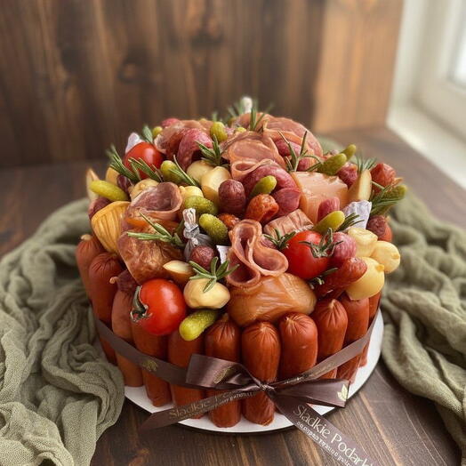 Закусочный тортик из мясных делекатесов
