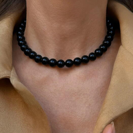 Черное колье из натурального камня CAVIAR ONYX(38-42р) на мероприятие, на подарок, на день рождения, для неё, для себя