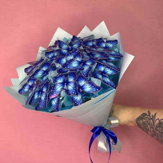 Светящийся букет с голубыми бабочками 25