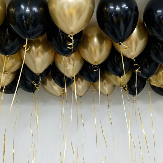 Воздушные шары черные и золотые, 30 шаров