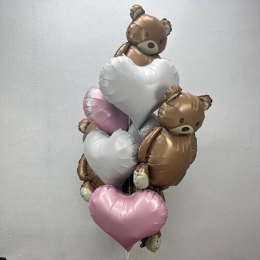 Связка из больших сердец и мишек