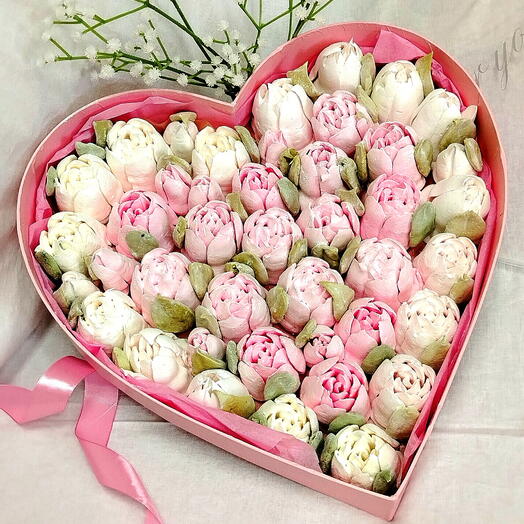 Тюльпаны из зефира в коробке сердце For you, подарок Учителю