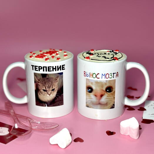 Торт в парных кружках на годовщину отношений, подарок любимому/любимой