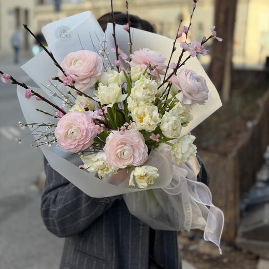 „Melocotón en flor Premium — ramo de lujo en tonos pastel