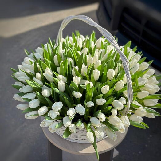 Cesta de tulipas brancas