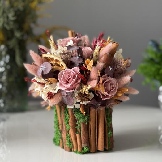 Лесная интерьерная композиция с самой душистой основой- корица, эвкалипт, лаванда, дольки апельсина и звездочки аниса