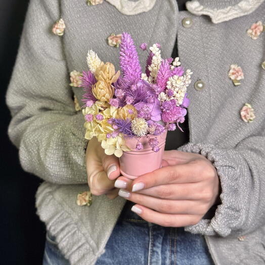 Стабилизированные цветы в мини-ведерке💜