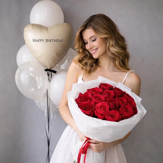 😍Красивый букет роз + Воздушные шары😍 / Цветы и шары / ВАУ-эффект / Арт.К1