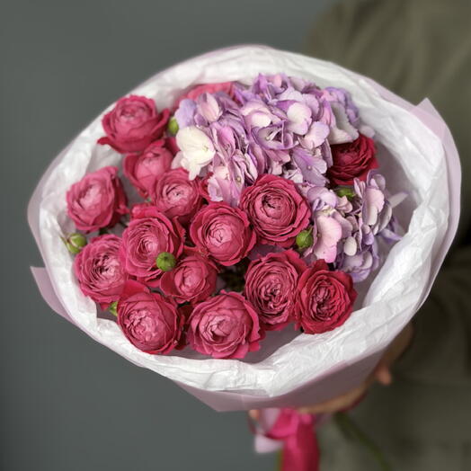 🍓Кустовые пионовидные розы и гортензия