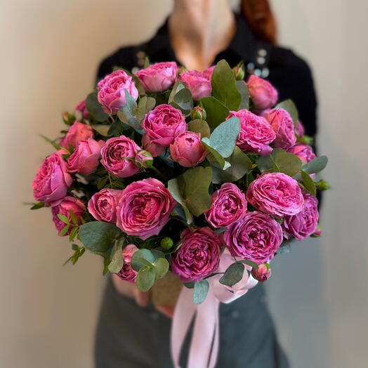 Charming Misty Bubbles roses with fragrant eucalyptus