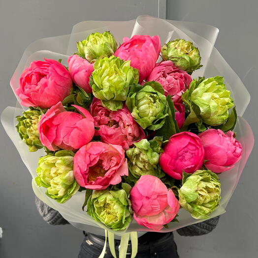 Коралловые пионы с розами Вегги (0006) peony