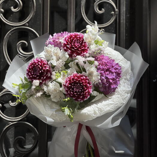 Bright Sunshine   Purple Hydrangea Bouquet