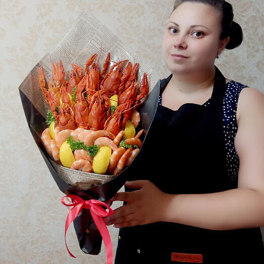 Букет с раками и креветками