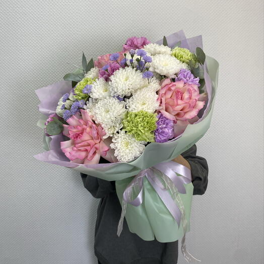 Авторский дофаминовый букет🌸 | Букет: хризантема, диантус, астер, роза ажурная