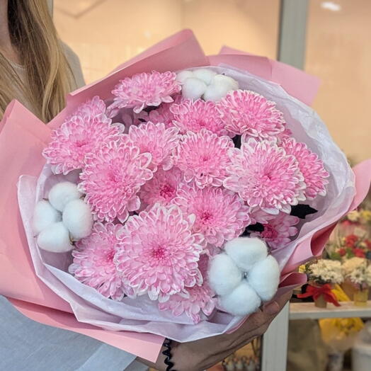 Букет 💕из хризантемы и хлопка
