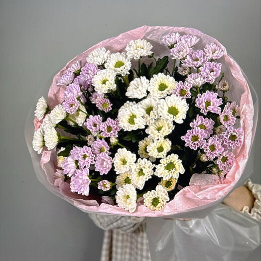 Дуо букет из белых и розовых сантини (49-0508)