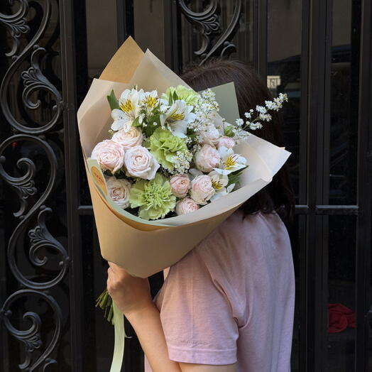 Blush Rose   Green Carnation Bouquet