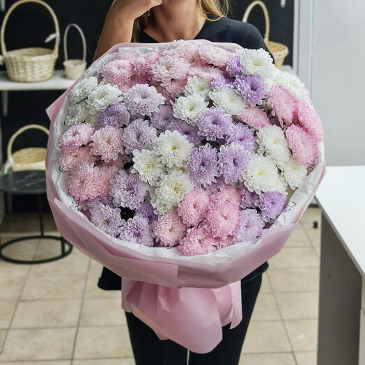 Букет микс из 15 кустовых хризантем