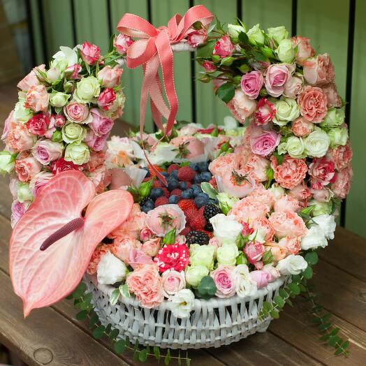 Basket with flowers and berries Happiness in paradise