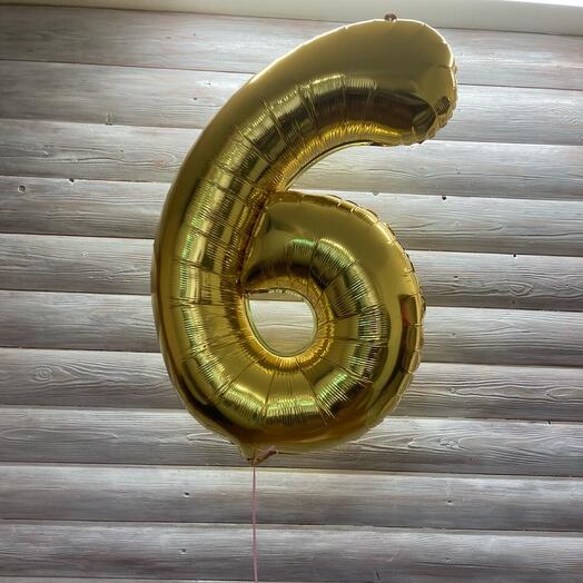 Фольгированный шар с гелием Золотая Шесть - 1 метр