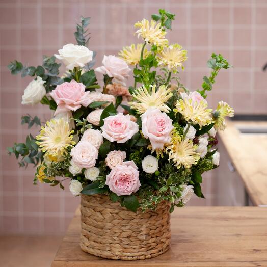Basket with peony roses and gerberas😻