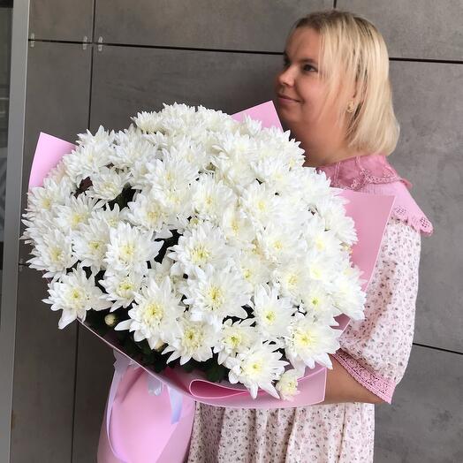 Букет из кустовых хризантем белого цвета 11шт