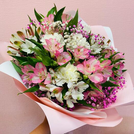 Festive bouquet with alstroemeria and dianthus