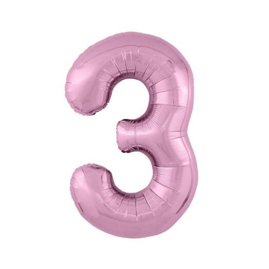 Шар-цифра "3" гелиевый, цвет розовый