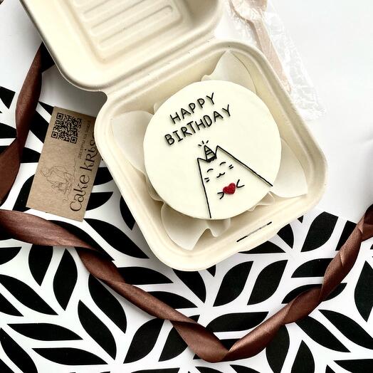 Бенто торт на день рождение «Happy birthday» с котиком на подарок
