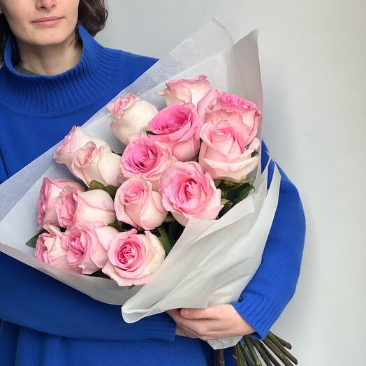 15 розовых роз Эквадор 60 см