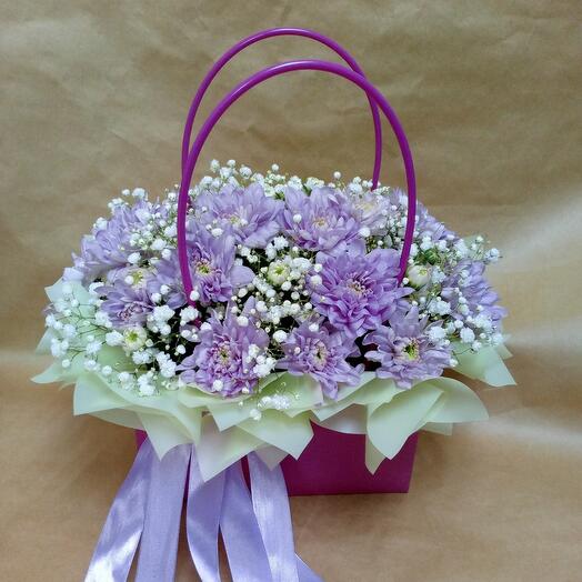 Handbag with lilac flowers