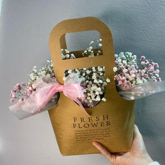 Gypsophila rosa y blanca en un bolso