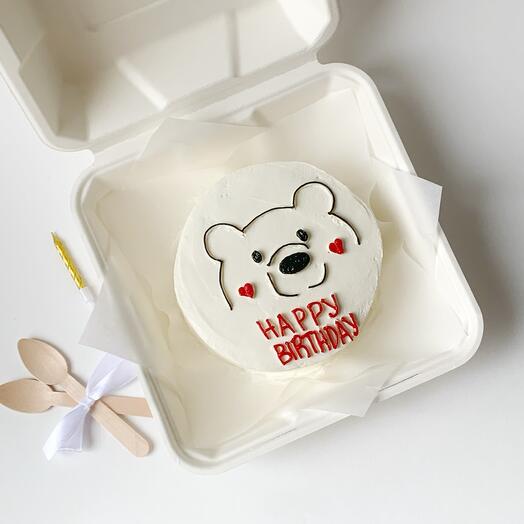 Bento cake as a birthday gift with a "Happy Birthday" teddy bear