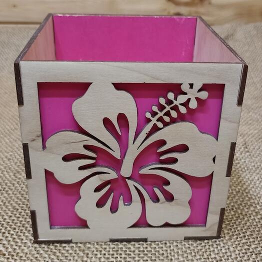 Подарочный бокс с резным цветком, розовый