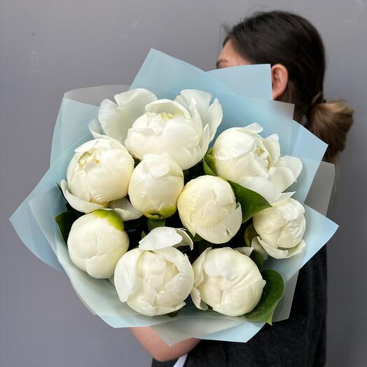 Монобукет из белых пионов - 9 «Сливочный пломбир»😍🥰 (0006) peony