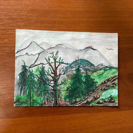 Рисунок маркёрами «кавказские горы»
