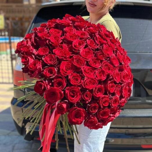 Роскошный букет из 101 красной импортной розы🌸