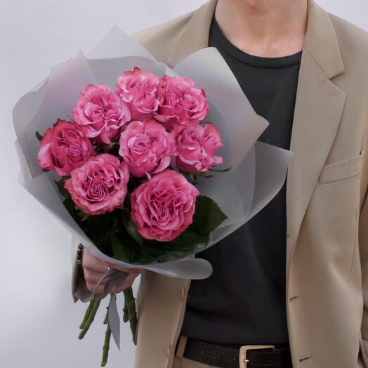 Peony-shaped roses in a bouquet - Country Blues, 9 pieces