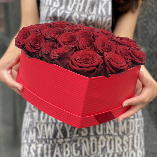 Red box with 35 red roses