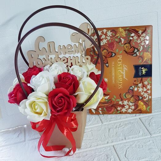 Набор чай и композиция из мыльных роз🌹