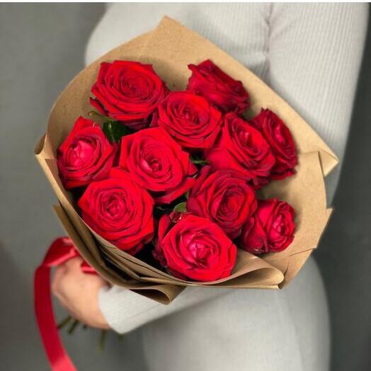 11 red fragrant roses in craft