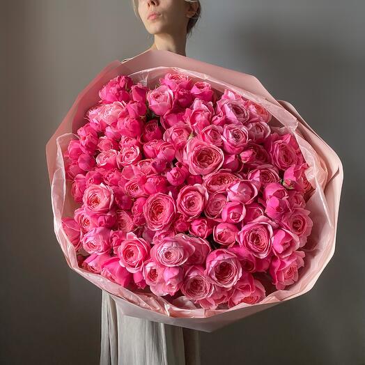 A magnificent bouquet of premium peony-shaped Silva Pink roses. Veresk 253
