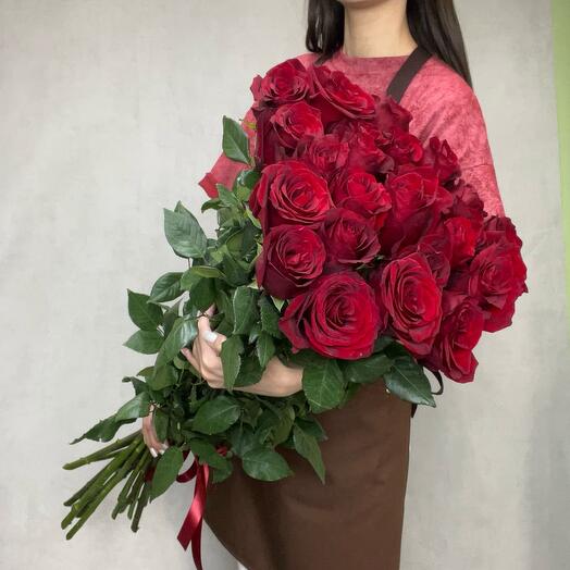 Роза красная 25 шт почти метровая 😊🌹в классическом монобукете