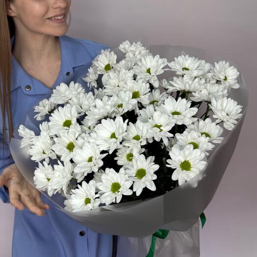 Монобукет из 11 белых кустовых хризантем