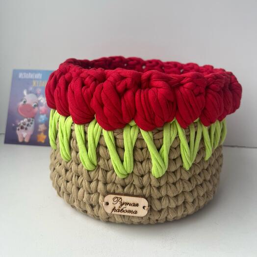 Корзина интерьерная «Тюльпаны красные»